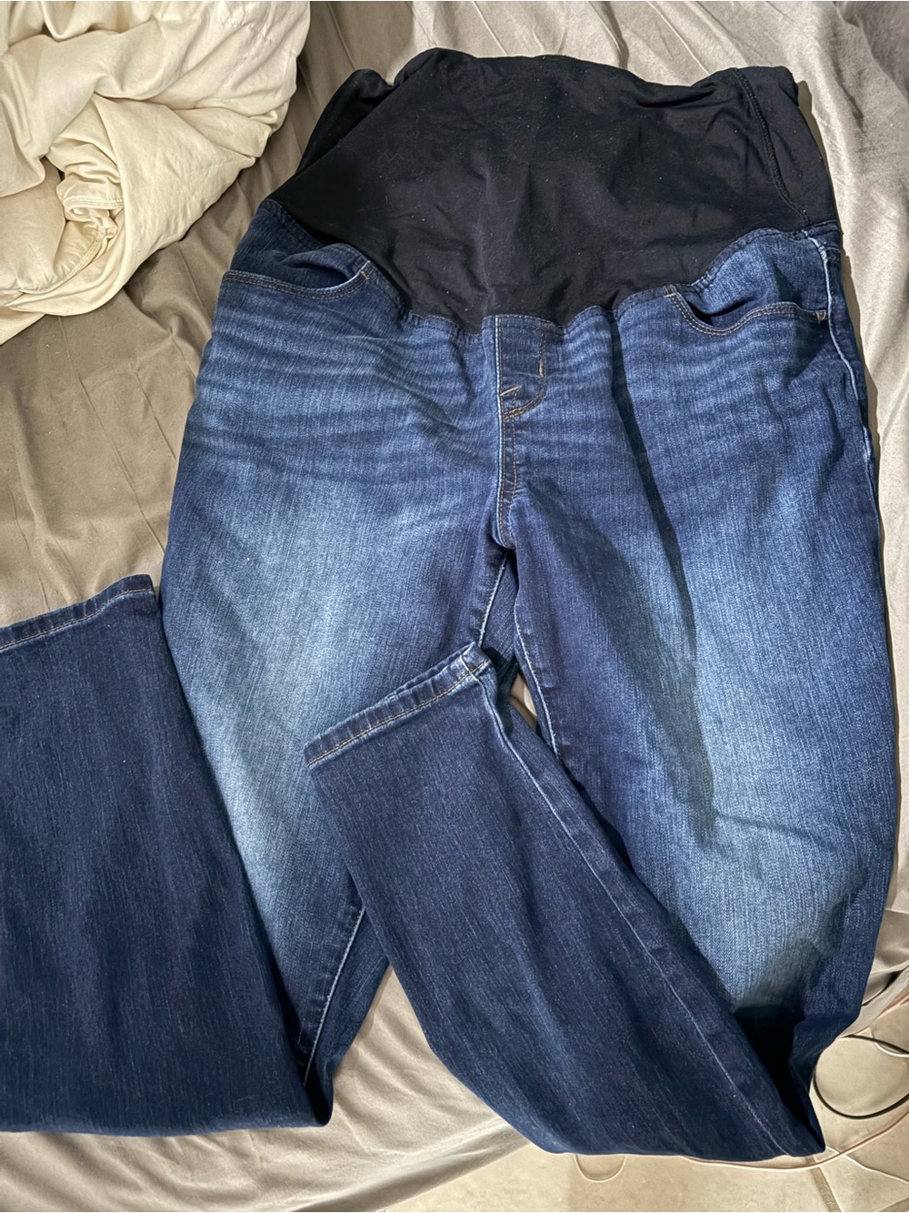 Maternity Dark Wash Blue Stretch Jeans with Comfort Panel